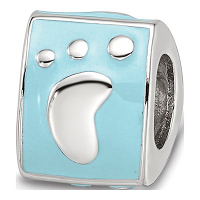 Sterling Silver Blue Enamel Baby Footprint Bead