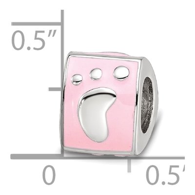 Sterling Silver Pink Enamel Baby Footprint Bead – view 4