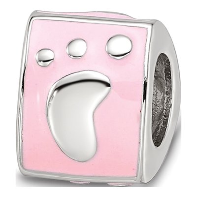 Sterling Silver Pink Enamel Baby Footprint Bead