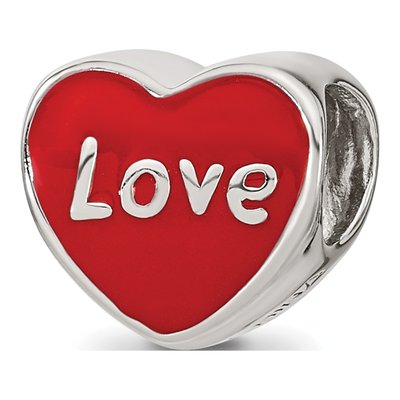Sterling Silver Red Enamel LOVE Heart Bead – view 6
