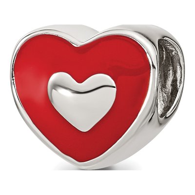 Sterling Silver Red Enamel LOVE Heart Bead