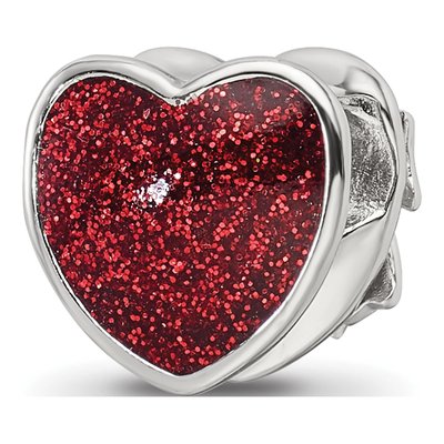 Sterling Silver Red Enamel Heart Bead – view 6