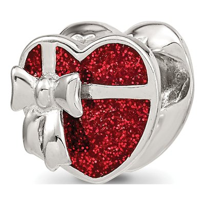 Sterling Silver Red Enamel Heart Bead