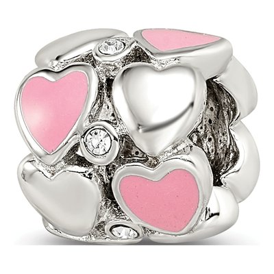 Sterling Silver Crystal Enamel Heart Bead