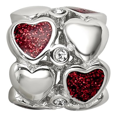 Sterling Silver Crystal Enamel Hearts Bead – view 5
