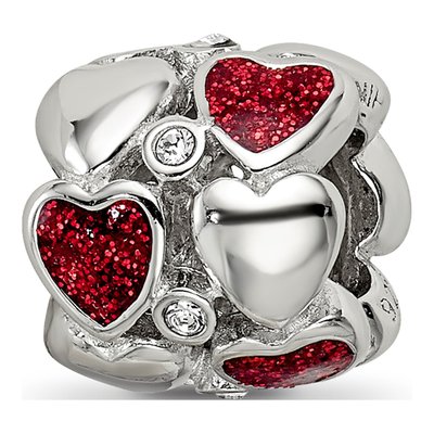 Sterling Silver Crystal Enamel Hearts Bead – view 6