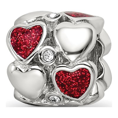Sterling Silver Crystal Enamel Hearts Bead