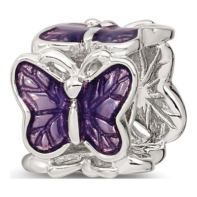 Sterling Silver Purple Enamel Butterfly Bead
