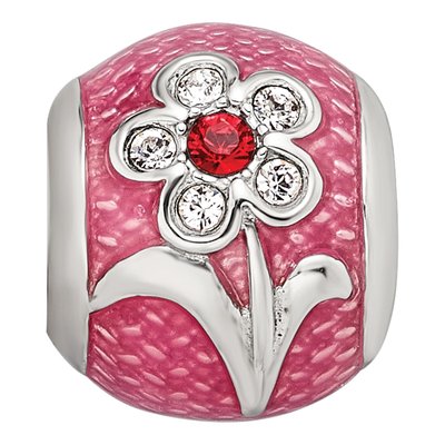 Sterling Silver Crystal Enamel Flower Bead – view 4
