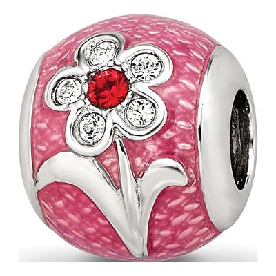 Sterling Silver Crystal Enamel Flower Bead