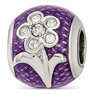 Sterling Silver Crystal Enamel Flower Bead
