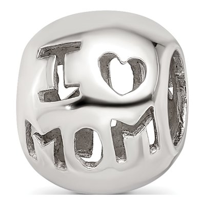 Sterling Silver Cutout I Heart Mom Bead