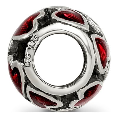 Sterling Silver Red Enamel Filigree Heart Bead – view 3