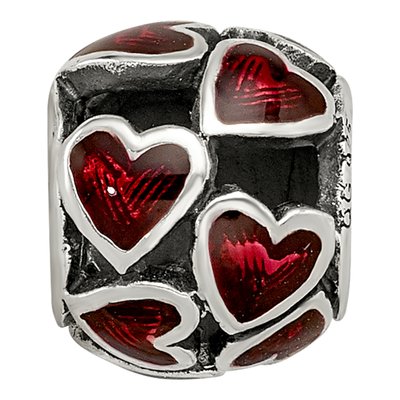 Sterling Silver Red Enamel Filigree Heart Bead – view 4
