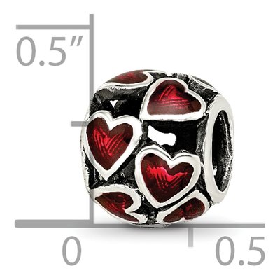 Sterling Silver Red Enamel Filigree Heart Bead – view 6