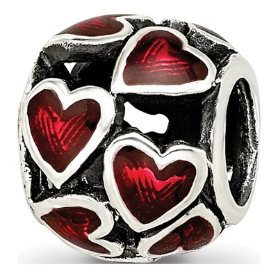 Sterling Silver Red Enamel Filigree Heart Bead