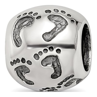 Sterling Silver Dad Mom Baby Footprints Bead