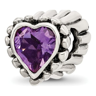 Sterling Silver Amethyst Heart Bead