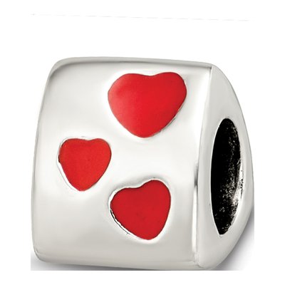 Sterling Silver Red Enamel Love You Bead