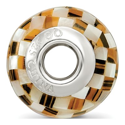 Sterling Silver Mother of Pearl Tiger's Eye MOP Mosaic Bead – view 3