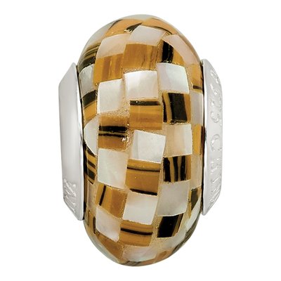 Sterling Silver Mother of Pearl Tiger's Eye MOP Mosaic Bead – view 5