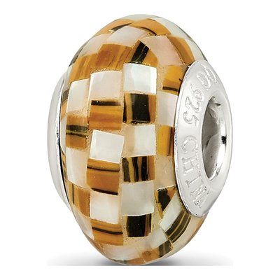 Sterling Silver Mother of Pearl Tiger's Eye MOP Mosaic Bead