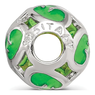 Sterling Silver Green Filigree Enamel Bead – view 3