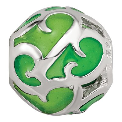Sterling Silver Green Filigree Enamel Bead – view 4
