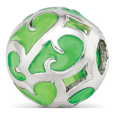 Sterling Silver Green Filigree Enamel Bead