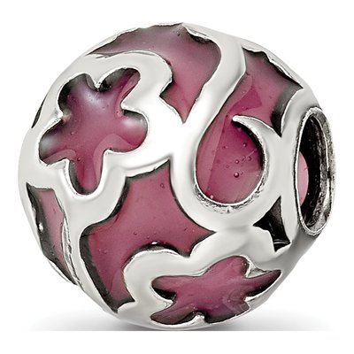 Sterling Silver Purple Floral Enamel Bead