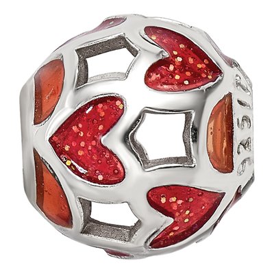Sterling Silver Red Heart Enamel Bead – view 4