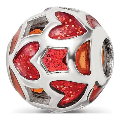 Sterling Silver Red Heart Enamel Bead