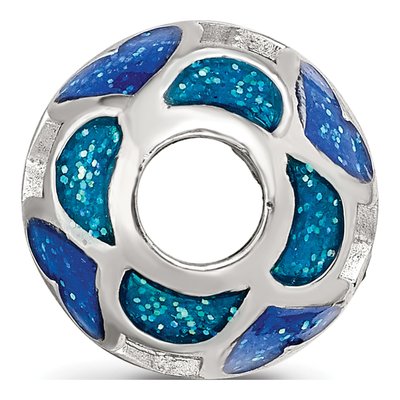 Sterling Silver Blue Green Heart Enamel Bead – view 3