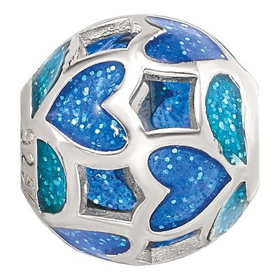 Sterling Silver Blue Green Heart Enamel Bead – view 4