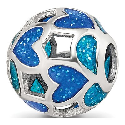 Sterling Silver Blue Green Heart Enamel Bead