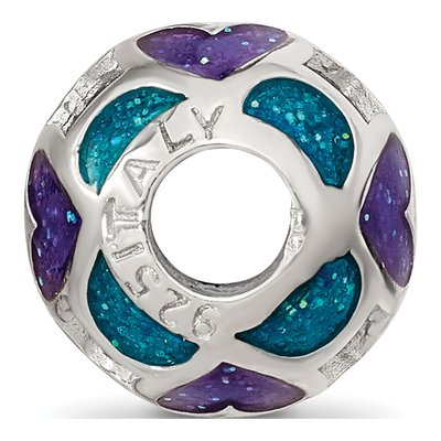 Sterling Silver Blue Purple Heart Enamel Bead – view 3