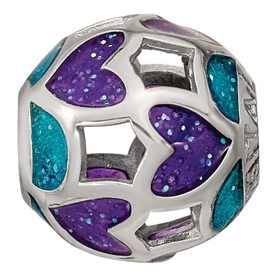 Sterling Silver Blue Purple Heart Enamel Bead – view 4