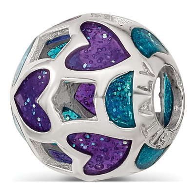 Sterling Silver Blue Purple Heart Enamel Bead – view 6