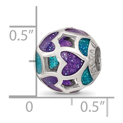 Sterling Silver Blue Purple Heart Enamel Bead – view 7