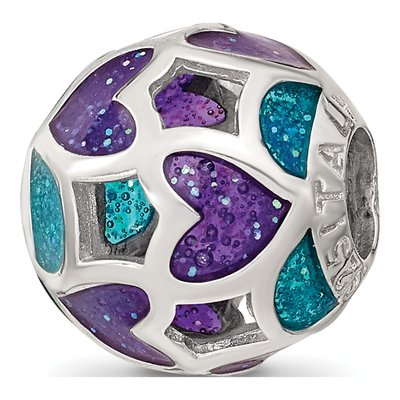 Sterling Silver Blue Purple Heart Enamel Bead