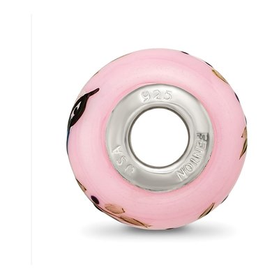Sterling Silver Ster Pink Hand Painted Nuthatch Fenton Bead – view 3