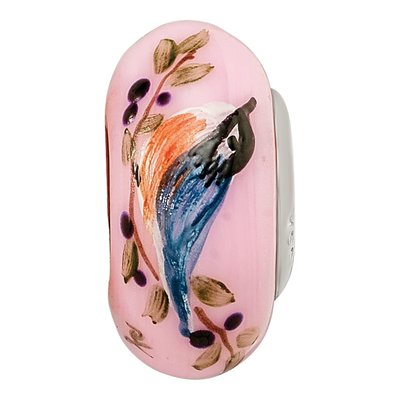 Sterling Silver Ster Pink Hand Painted Nuthatch Fenton Bead – view 4
