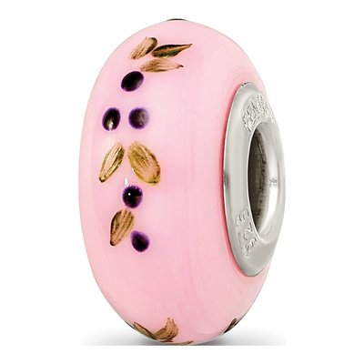 Sterling Silver Ster Pink Hand Painted Nuthatch Fenton Bead – view 6