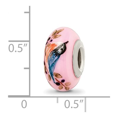 Sterling Silver Ster Pink Hand Painted Nuthatch Fenton Bead – view 7