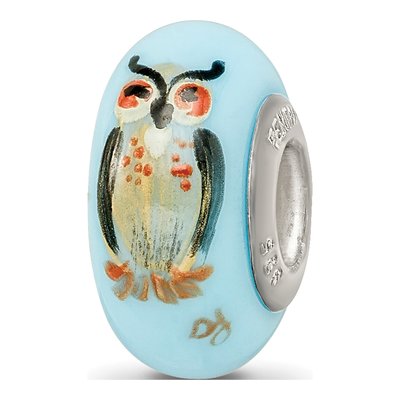 Sterling Silver Wisdom Owl Fenton Glass Bead