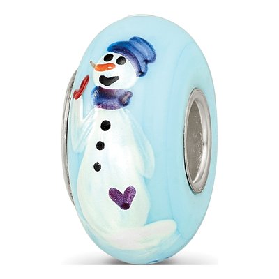 Sterling Silver Blue Snowman Fenton Glass Bead