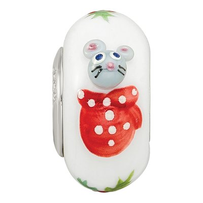 Sterling Silver Christmas Mouse Fenton Glass Bead – view 4