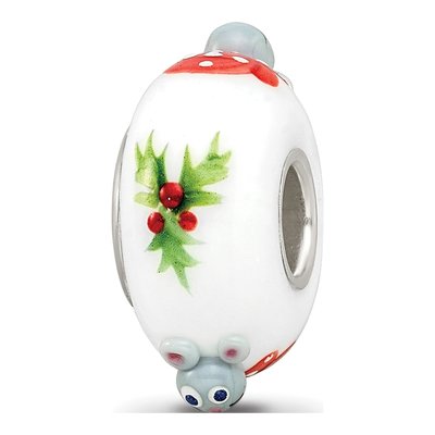 Sterling Silver Christmas Mouse Fenton Glass Bead – view 6