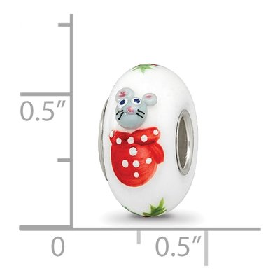 Sterling Silver Christmas Mouse Fenton Glass Bead – view 7