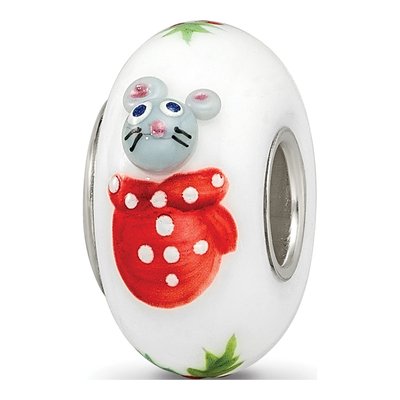 Sterling Silver Christmas Mouse Fenton Glass Bead